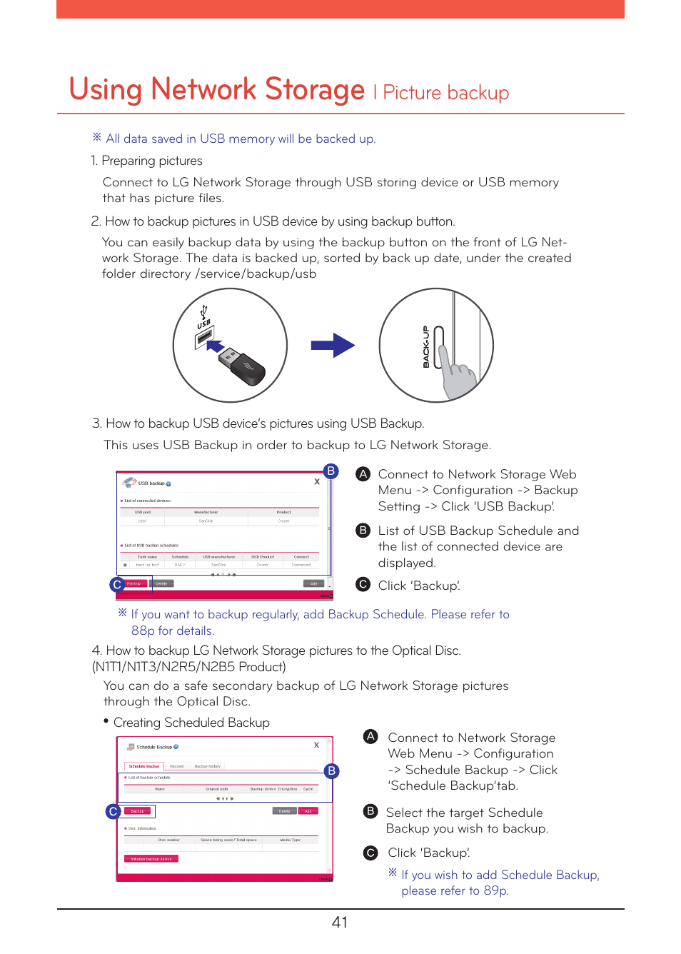 Picture backup, Using network storage, L picture backup | LG N1A1DD1 User Manual | Page 41 / 103