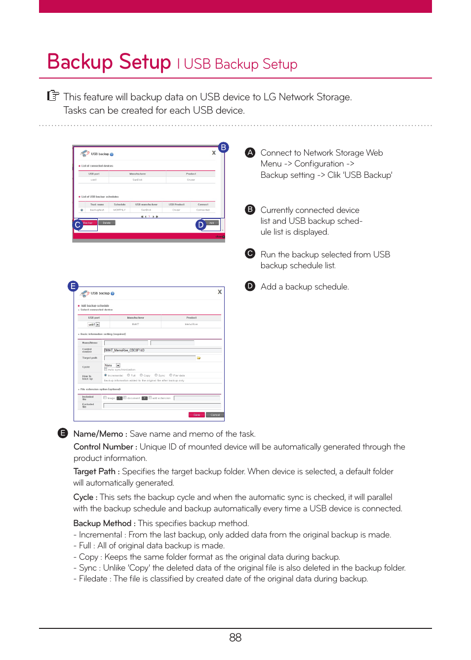 Usb backup setup, Backup setup, L usb backup setup | LG N1A1DD1 User Manual | Page 88 / 103