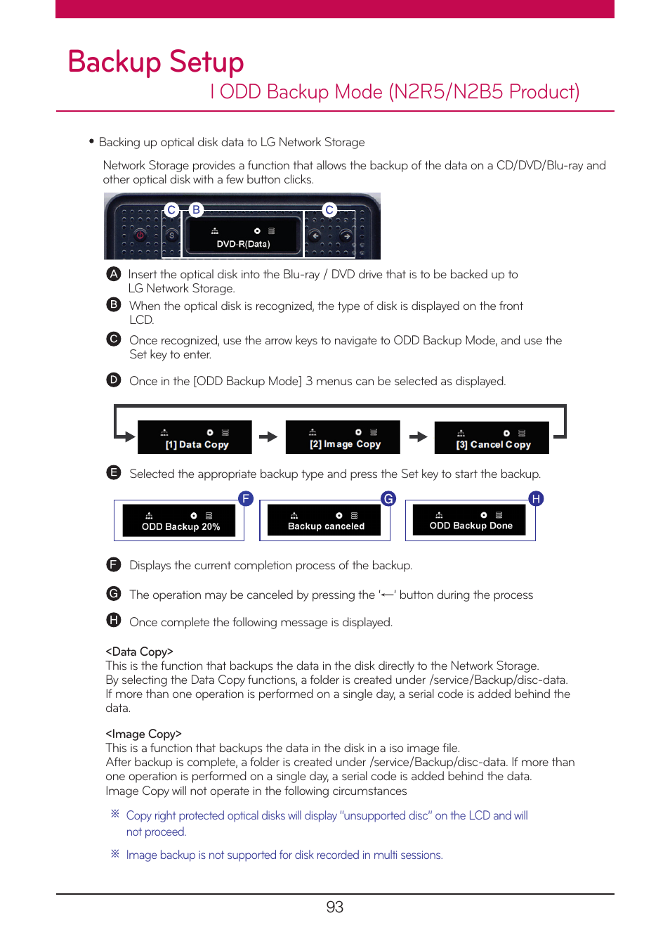 Odd backup mode (n2r5/n2b5 product), Backup setup, L odd backup mode (n2r5/n2b5 product) | LG N1A1DD1 User Manual | Page 93 / 103