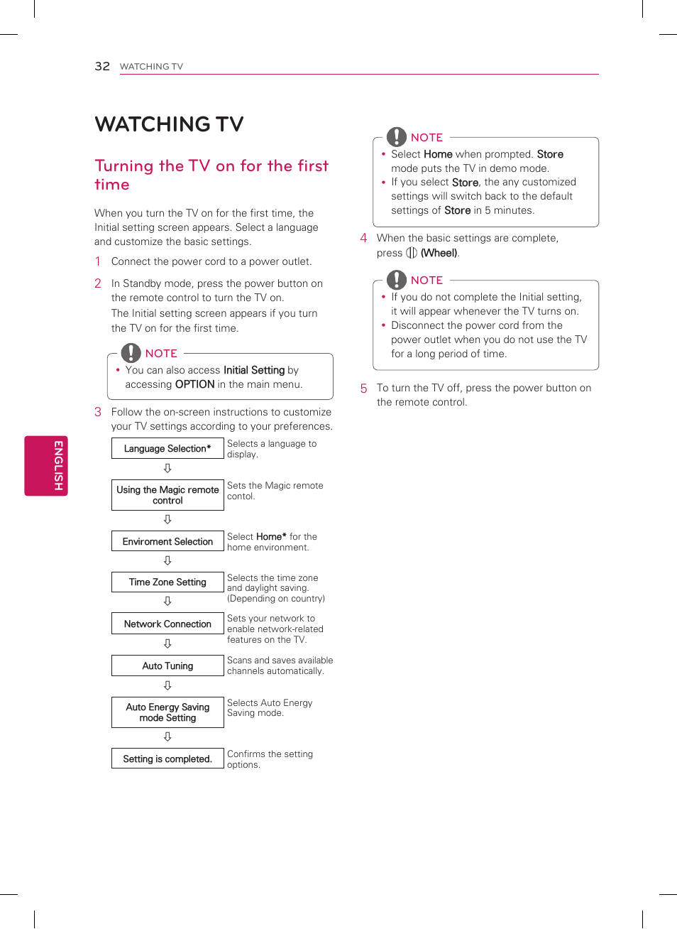 Watching tv, Turning the tv on for the first time | LG 47LS5750 User Manual | Page 32 / 40