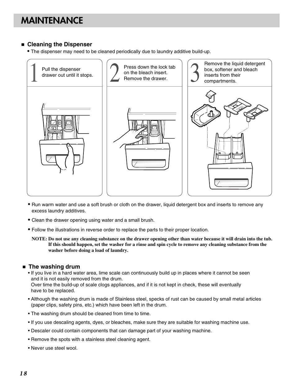 Maintenance | LG WM2233HS User Manual | Page 19 / 48