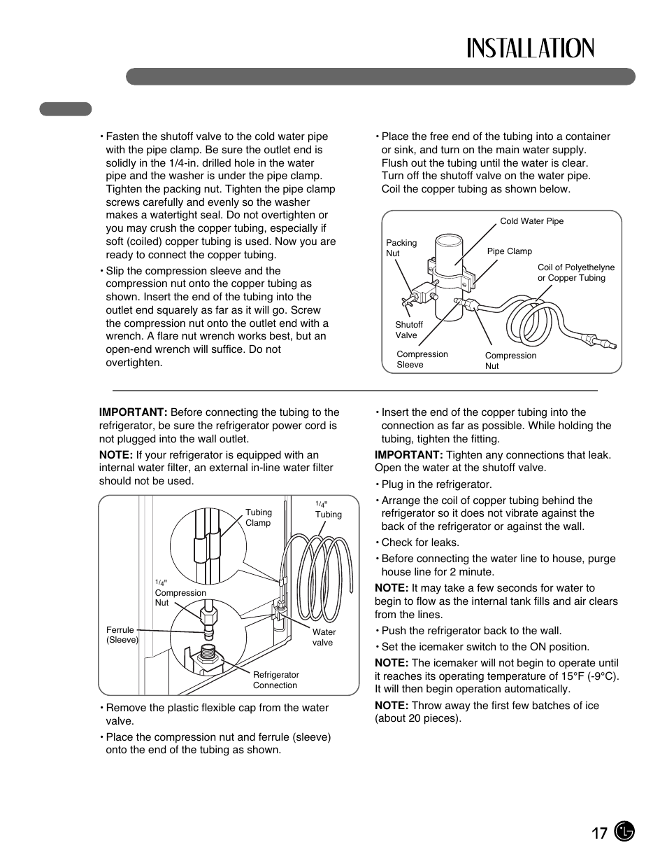 17 connecting the water lines | LG LFX25971ST User Manual | Page 17 / 44