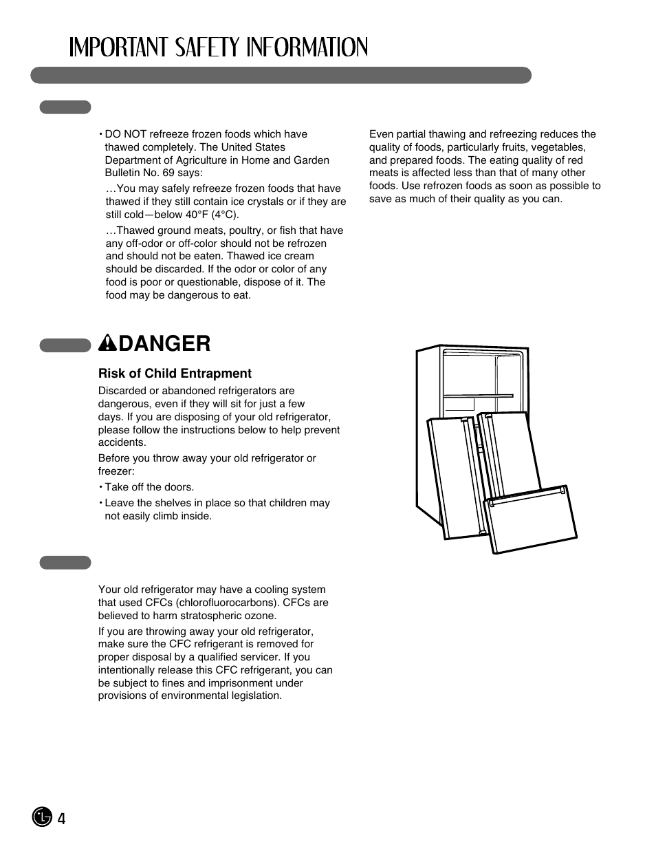 Wdanger | LG LFX25971ST User Manual | Page 4 / 44