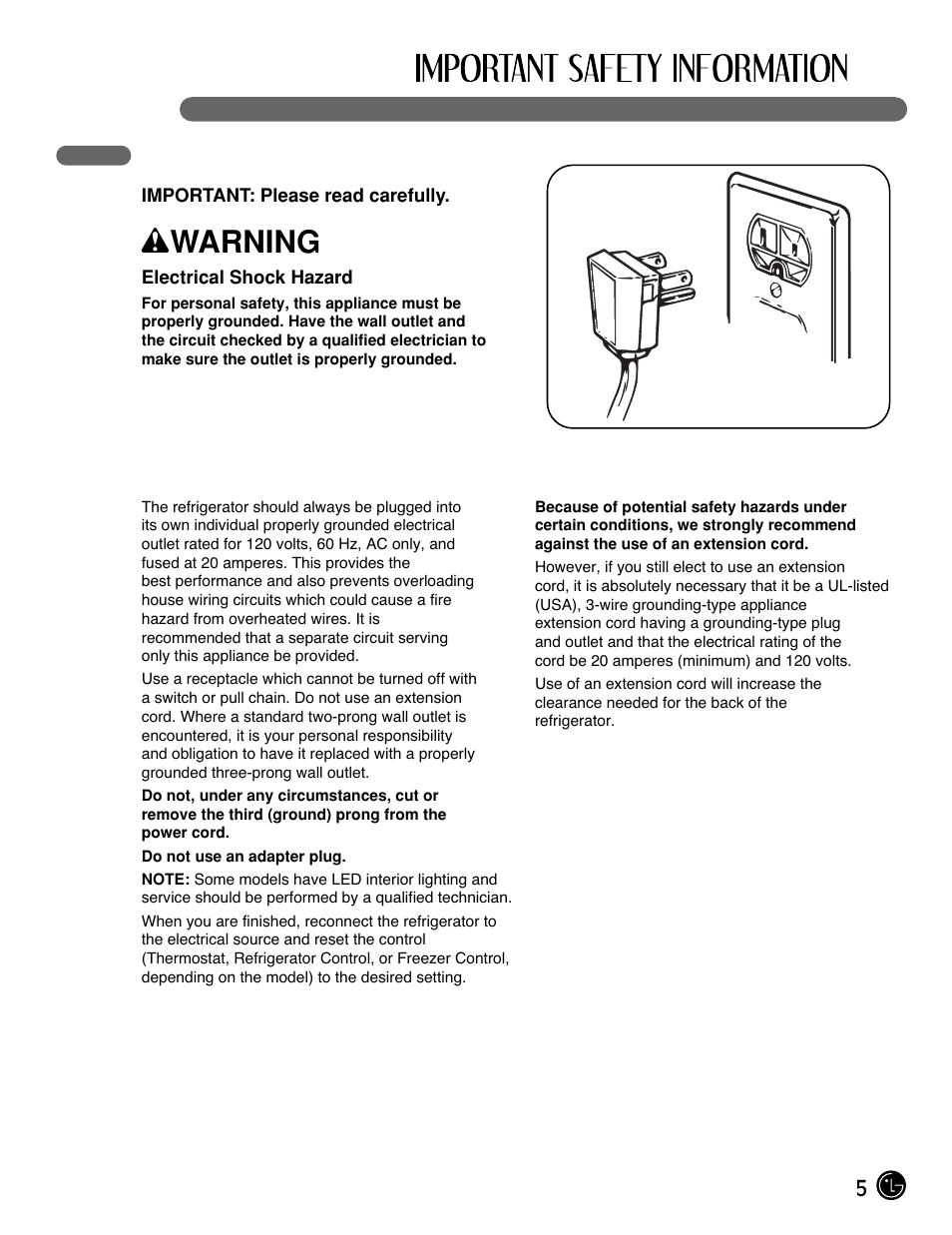Wwarning, Save these instructions | LG LFX25971ST User Manual | Page 5 / 44