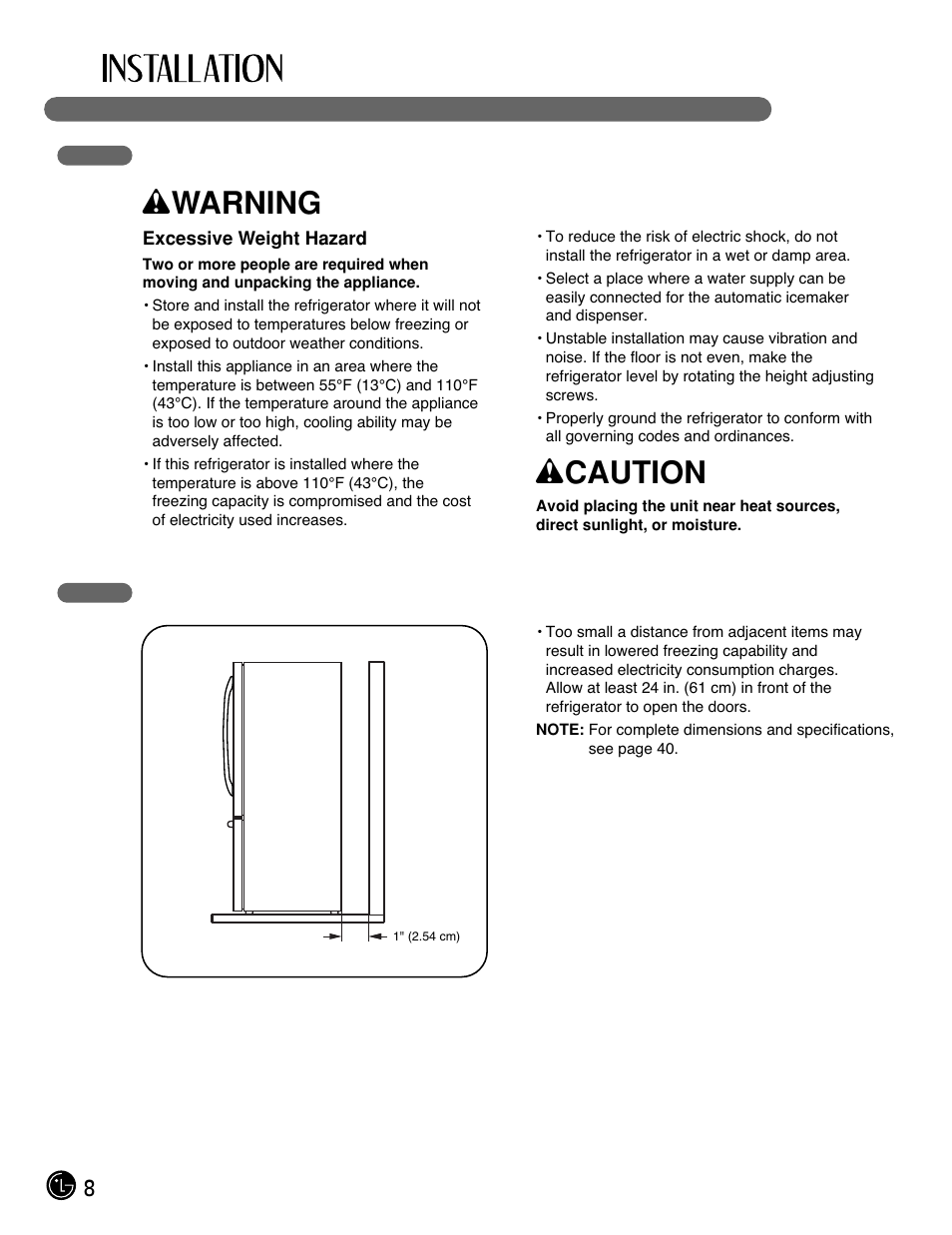 Wwarning, Wcaution | LG LFX25971ST User Manual | Page 8 / 44