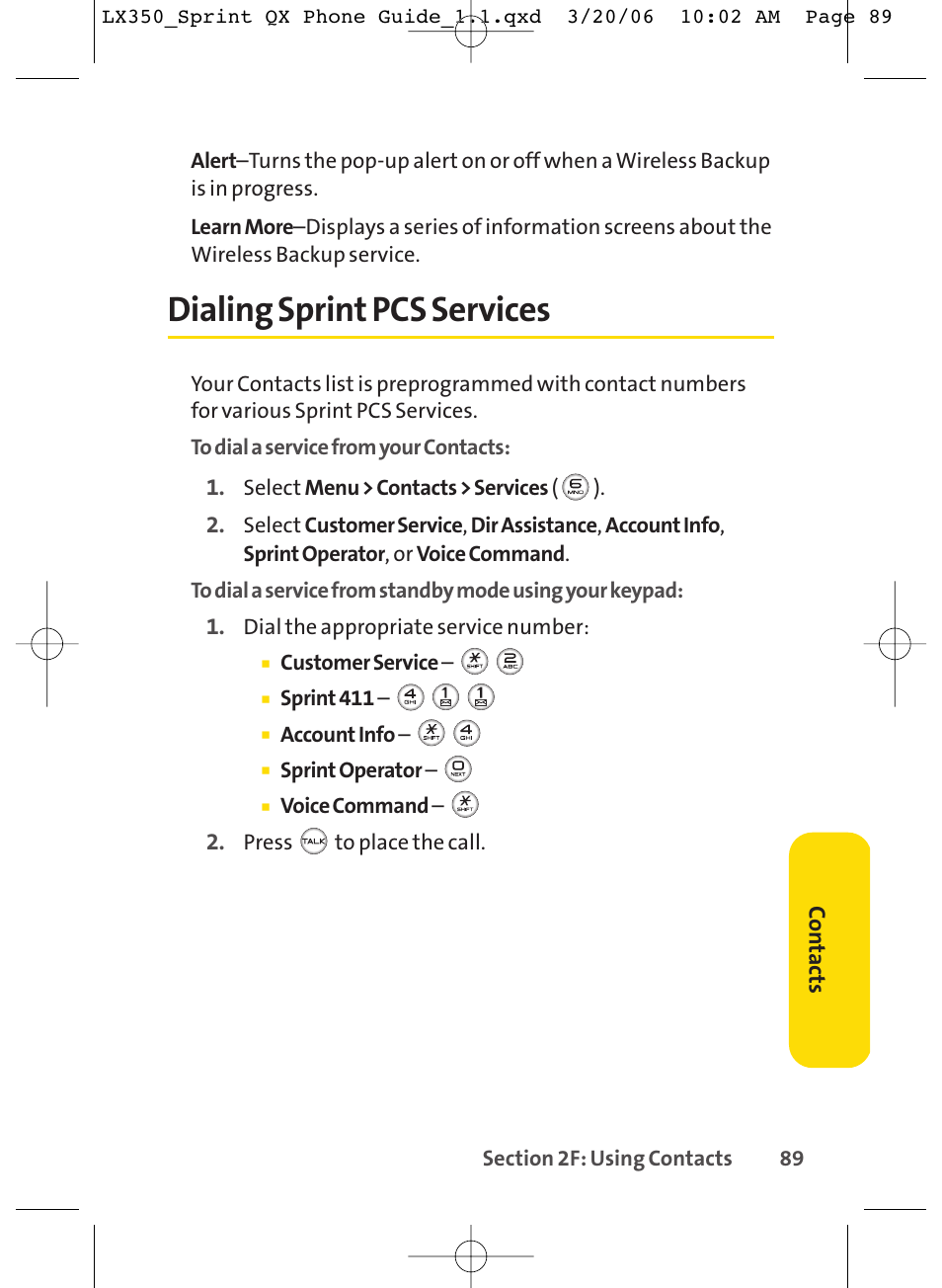 Dialing sprint pcs services | LG LGLX350 User Manual | Page 104 / 219