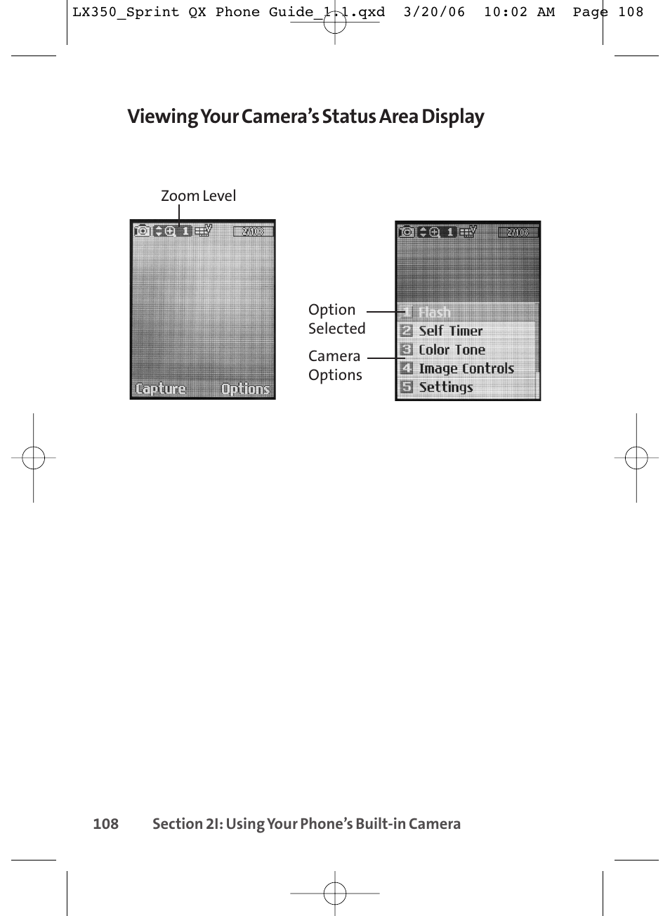 Viewing your camera’s status area display | LG LGLX350 User Manual | Page 123 / 219