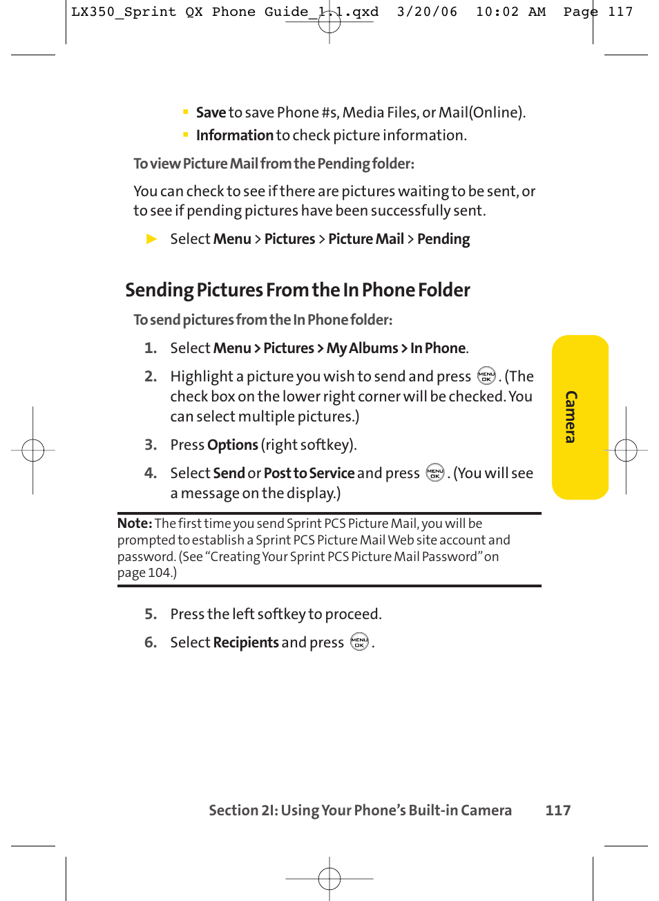 Sending pictures from the in phone folder | LG LGLX350 User Manual | Page 132 / 219