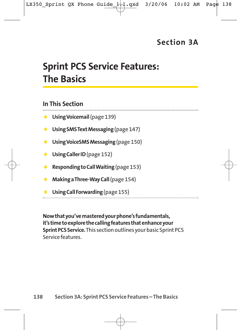 Sprint pcs service features: the basics | LG LGLX350 User Manual | Page 153 / 219