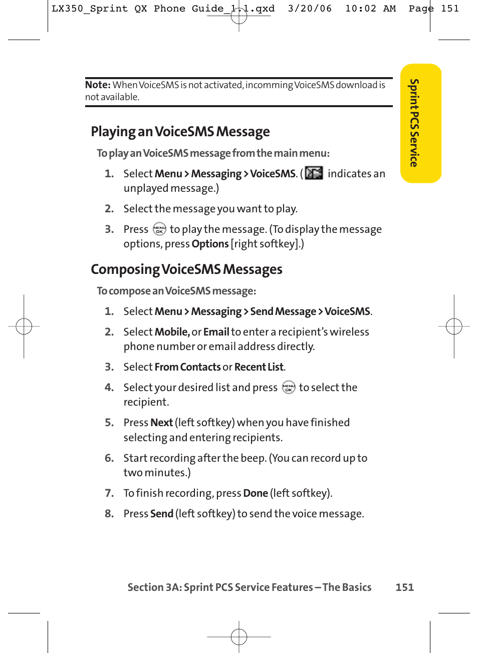 Playing an voicesms message, Composing voicesms messages | LG LGLX350 User Manual | Page 166 / 219