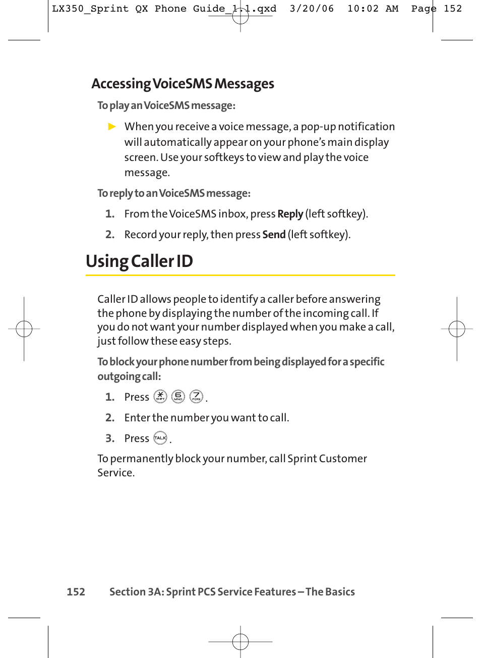 Using caller id, Accessing voicesms messages | LG LGLX350 User Manual | Page 167 / 219