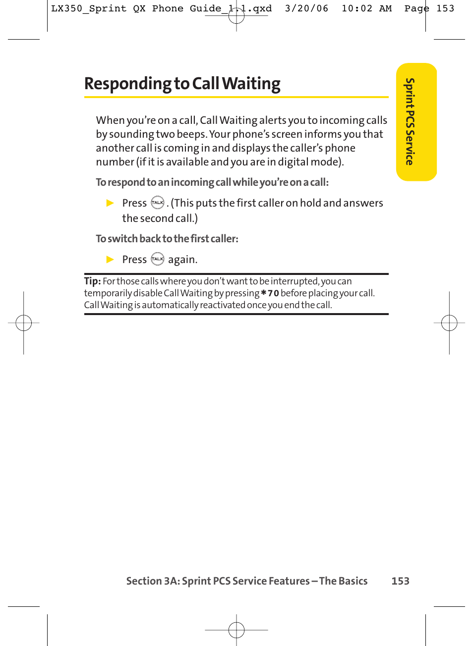 Responding to call waiting | LG LGLX350 User Manual | Page 168 / 219