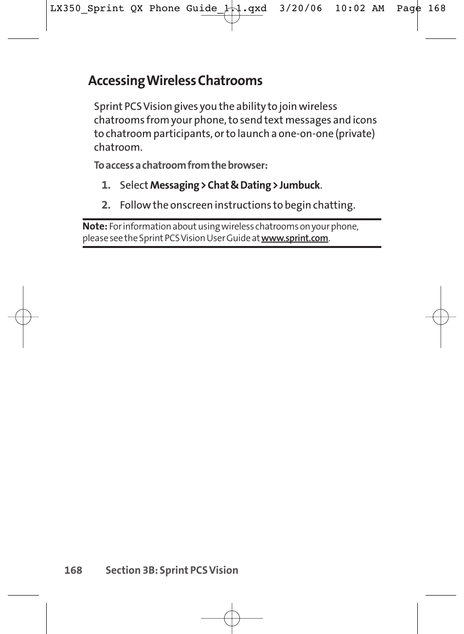 Accessing wireless chatrooms | LG LGLX350 User Manual | Page 183 / 219
