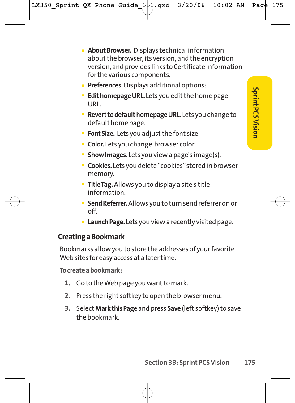 Creating a bookmark | LG LGLX350 User Manual | Page 190 / 219