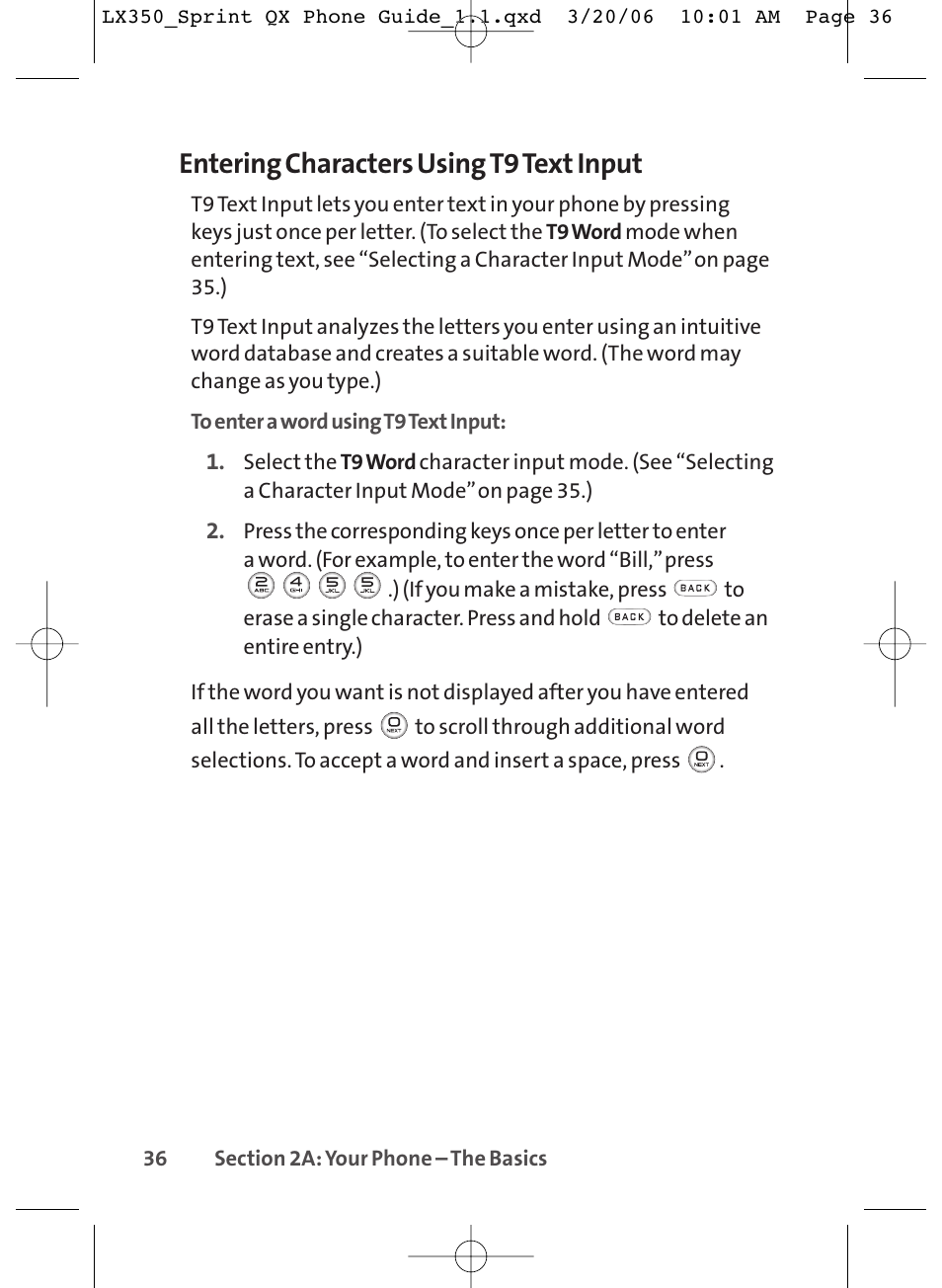 Entering characters using t9 text input | LG LGLX350 User Manual | Page 51 / 219