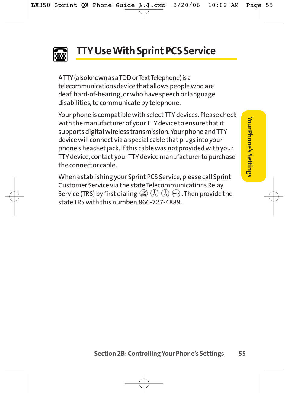 Tty use with sprint pcs service | LG LGLX350 User Manual | Page 70 / 219