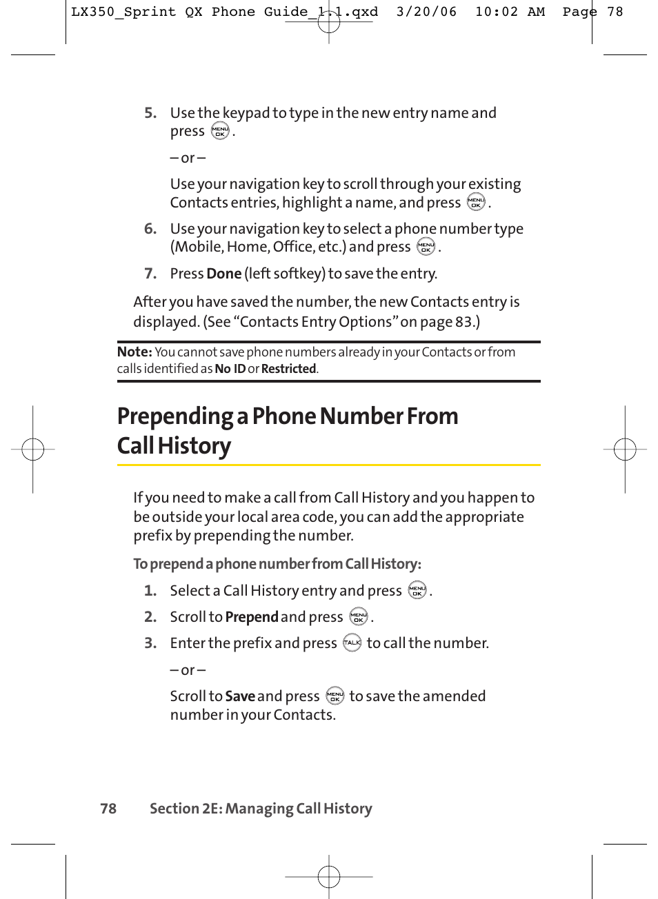 Prepending a phone number from call history | LG LGLX350 User Manual | Page 93 / 219