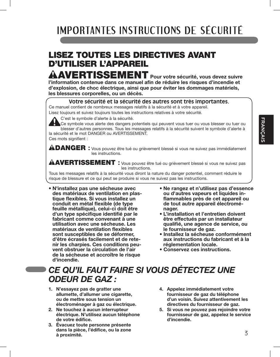 Wavertissement, Wdanger | LG LSDG389VS User Manual | Page 103 / 148