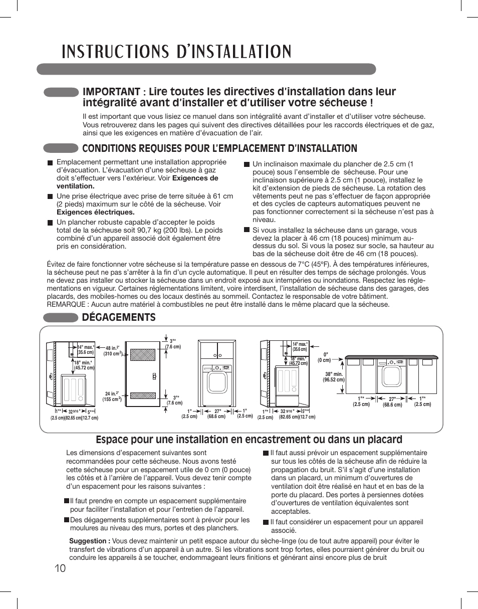 Dégagements | LG LSDG389VS User Manual | Page 110 / 148