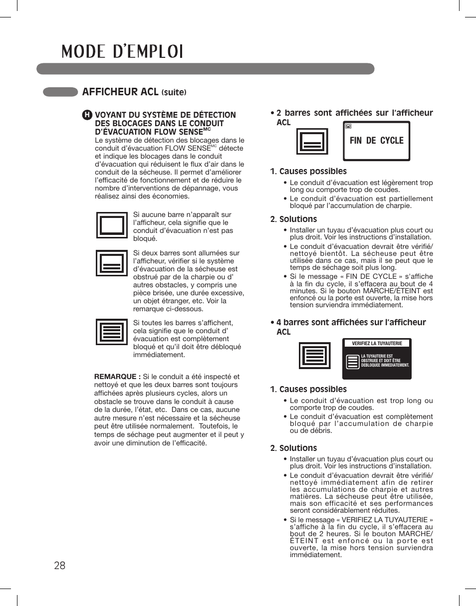 Afficheur acl, Fin de cycle | LG LSDG389VS User Manual | Page 128 / 148