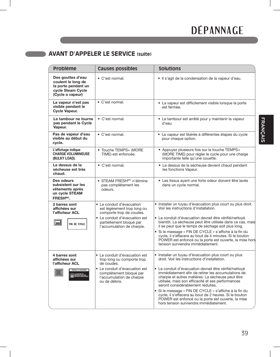 Avant d’appeler le service, Français | LG LSDG389VS User Manual | Page 139 / 148