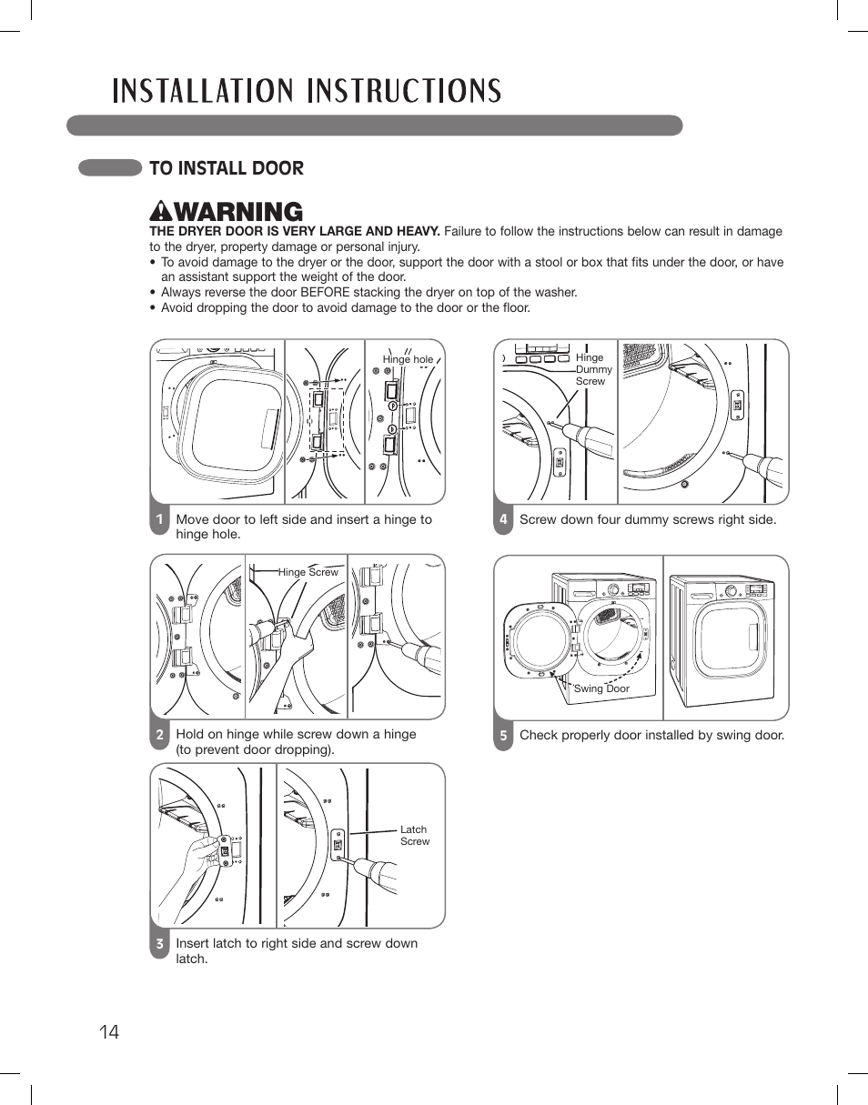 Wwarning | LG LSDG389VS User Manual | Page 14 / 148