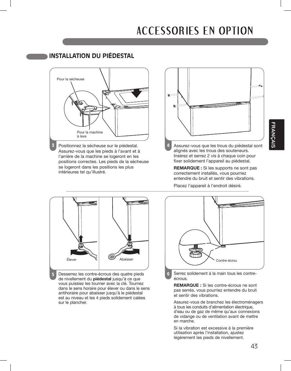 Installation du piédestal 43 | LG LSDG389VS User Manual | Page 143 / 148