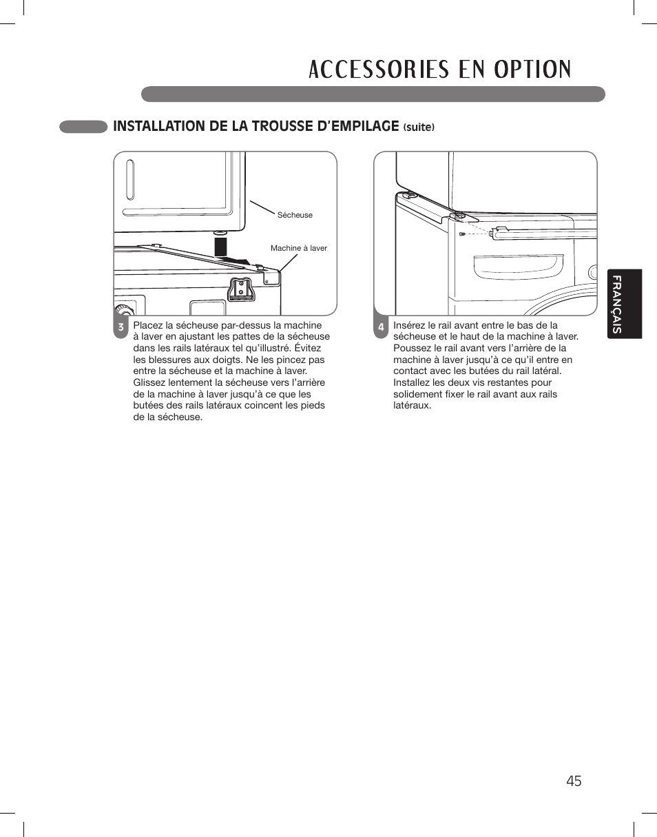 45 installation de la trousse d’empilage | LG LSDG389VS User Manual | Page 145 / 148