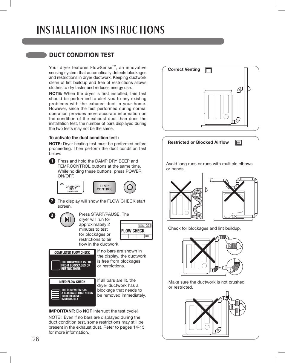 Duct condition test | LG LSDG389VS User Manual | Page 26 / 148