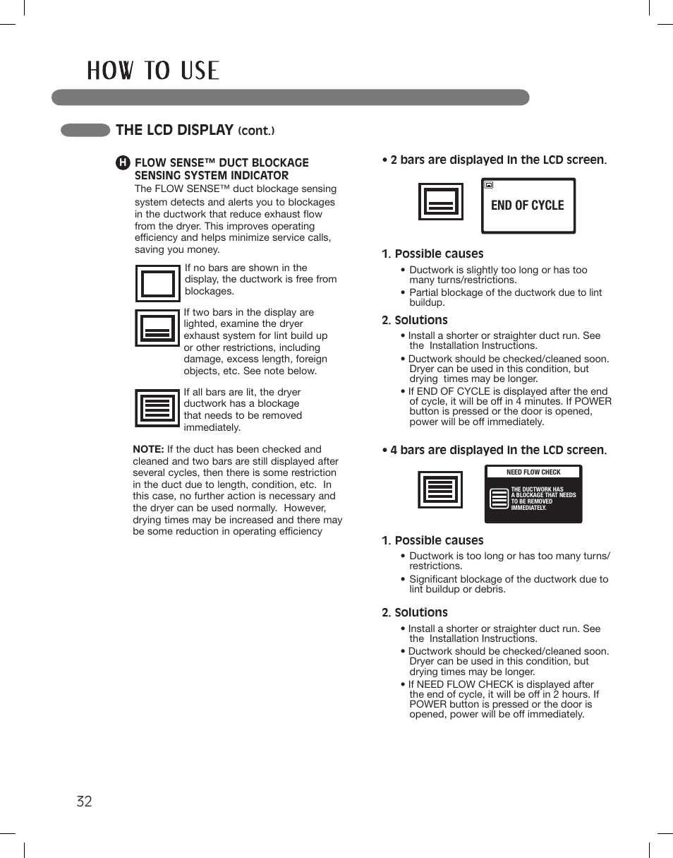 The lcd display, End of cycle | LG LSDG389VS User Manual | Page 32 / 148