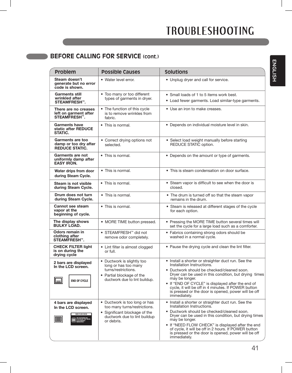 Before calling for service, English | LG LSDG389VS User Manual | Page 41 / 148