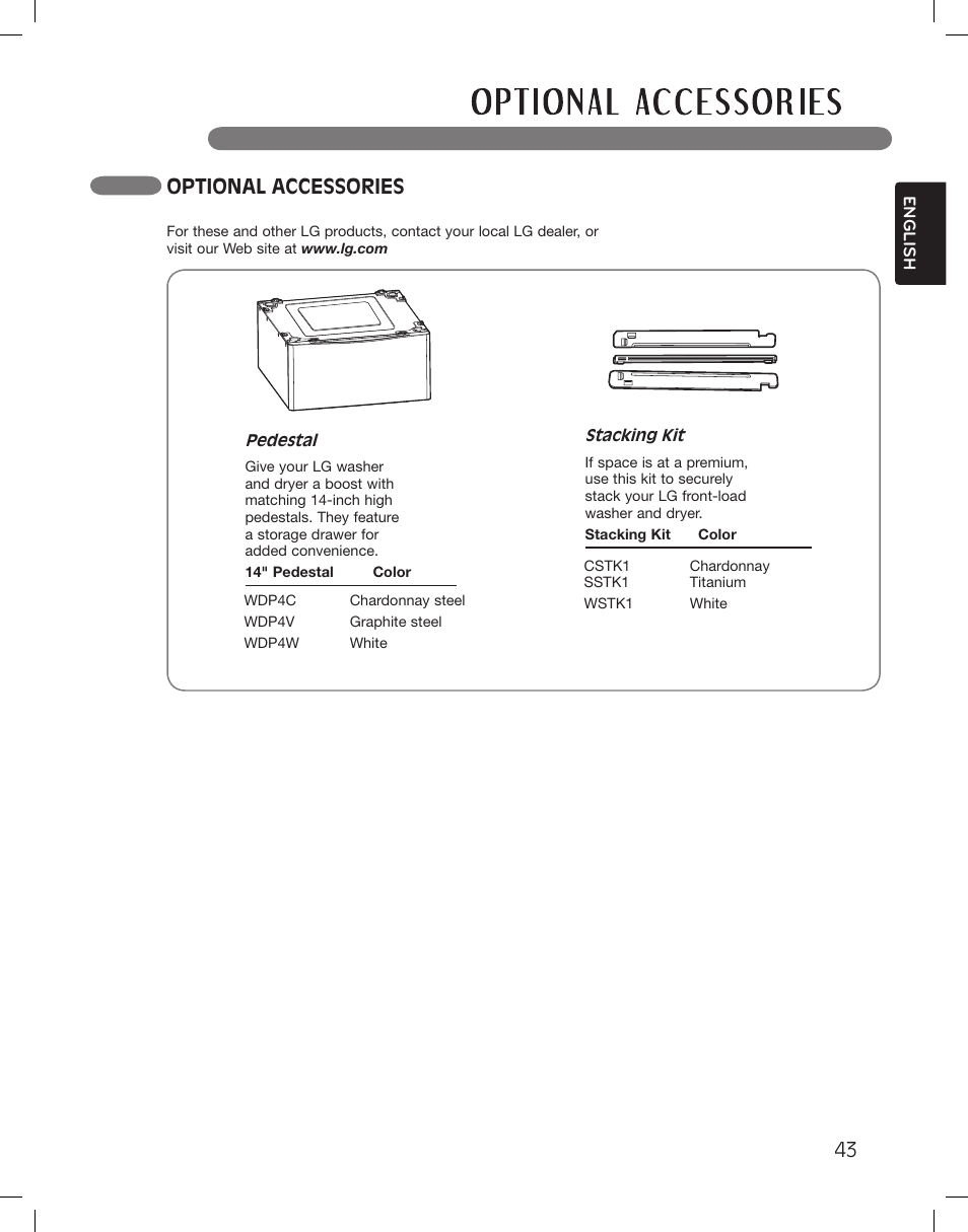 Optional accessories | LG LSDG389VS User Manual | Page 43 / 148