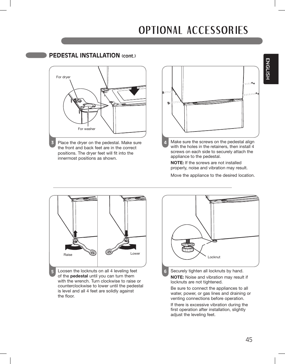 Pedestal installation | LG LSDG389VS User Manual | Page 45 / 148