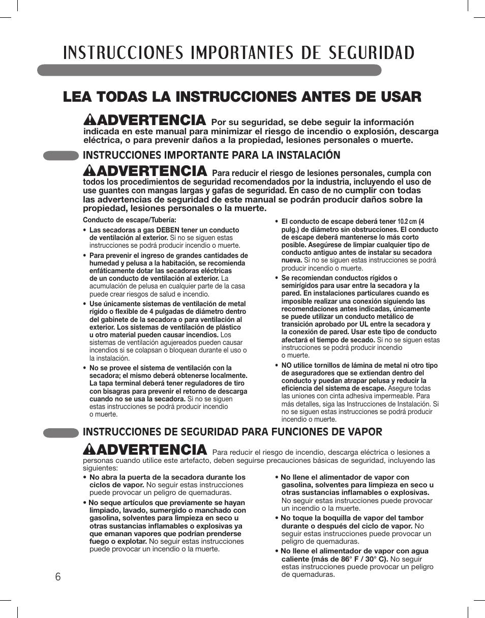 Wadvertencia | LG LSDG389VS User Manual | Page 56 / 148