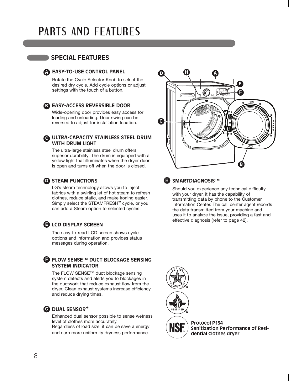 Special features | LG LSDG389VS User Manual | Page 8 / 148