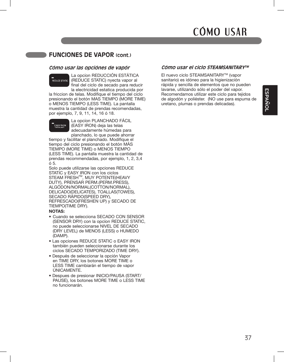 Funciones de vapor | LG LSDG389VS User Manual | Page 87 / 148