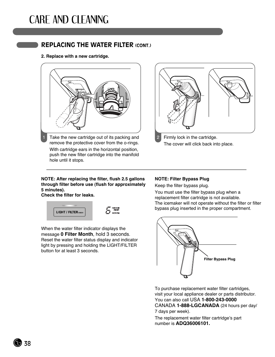 38 replacing the water filter | LG LMX28988SW User Manual | Page 38 / 53