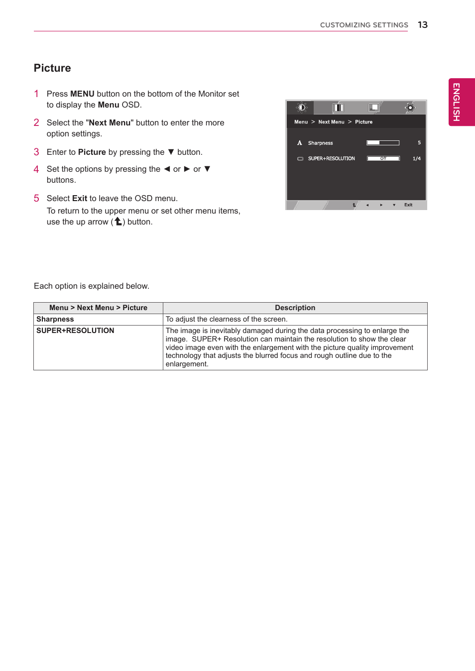 Picture | LG 22EA63T-P User Manual | Page 13 / 28