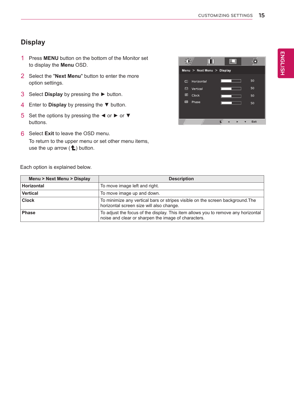 Display | LG 22EA63T-P User Manual | Page 15 / 28