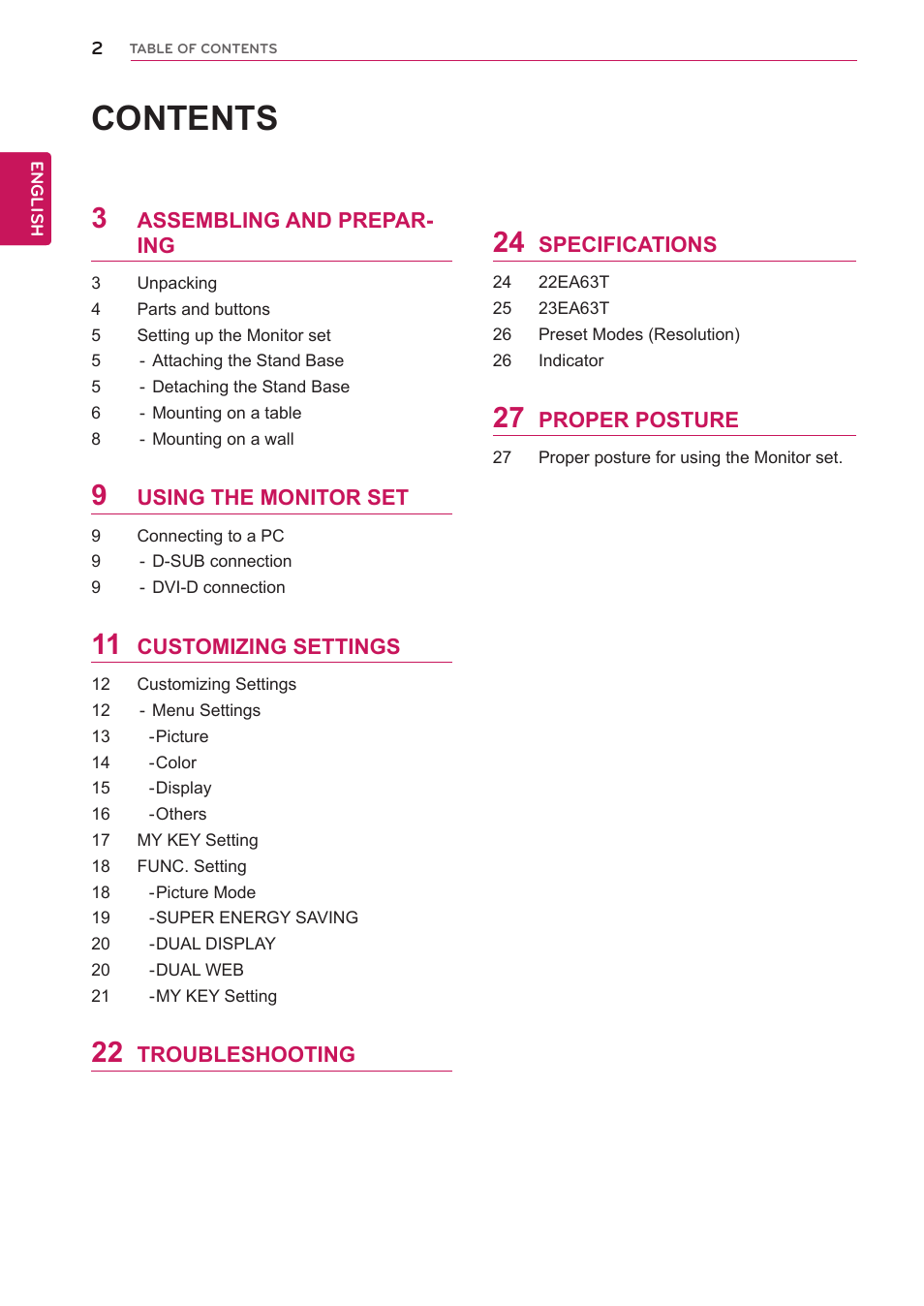LG 22EA63T-P User Manual | Page 2 / 28