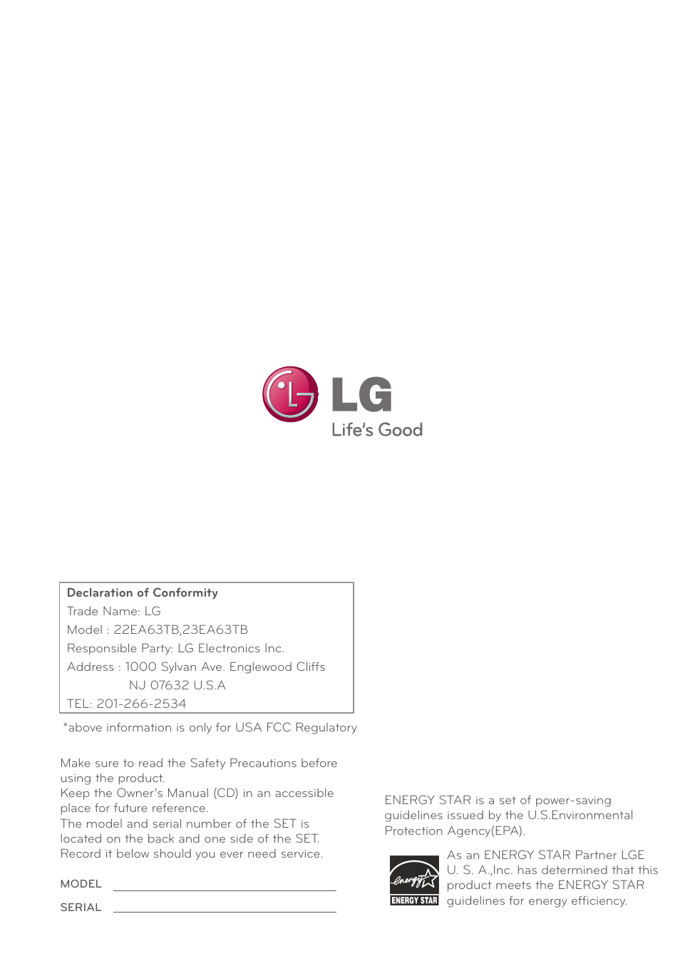 LG 22EA63T-P User Manual | Page 28 / 28