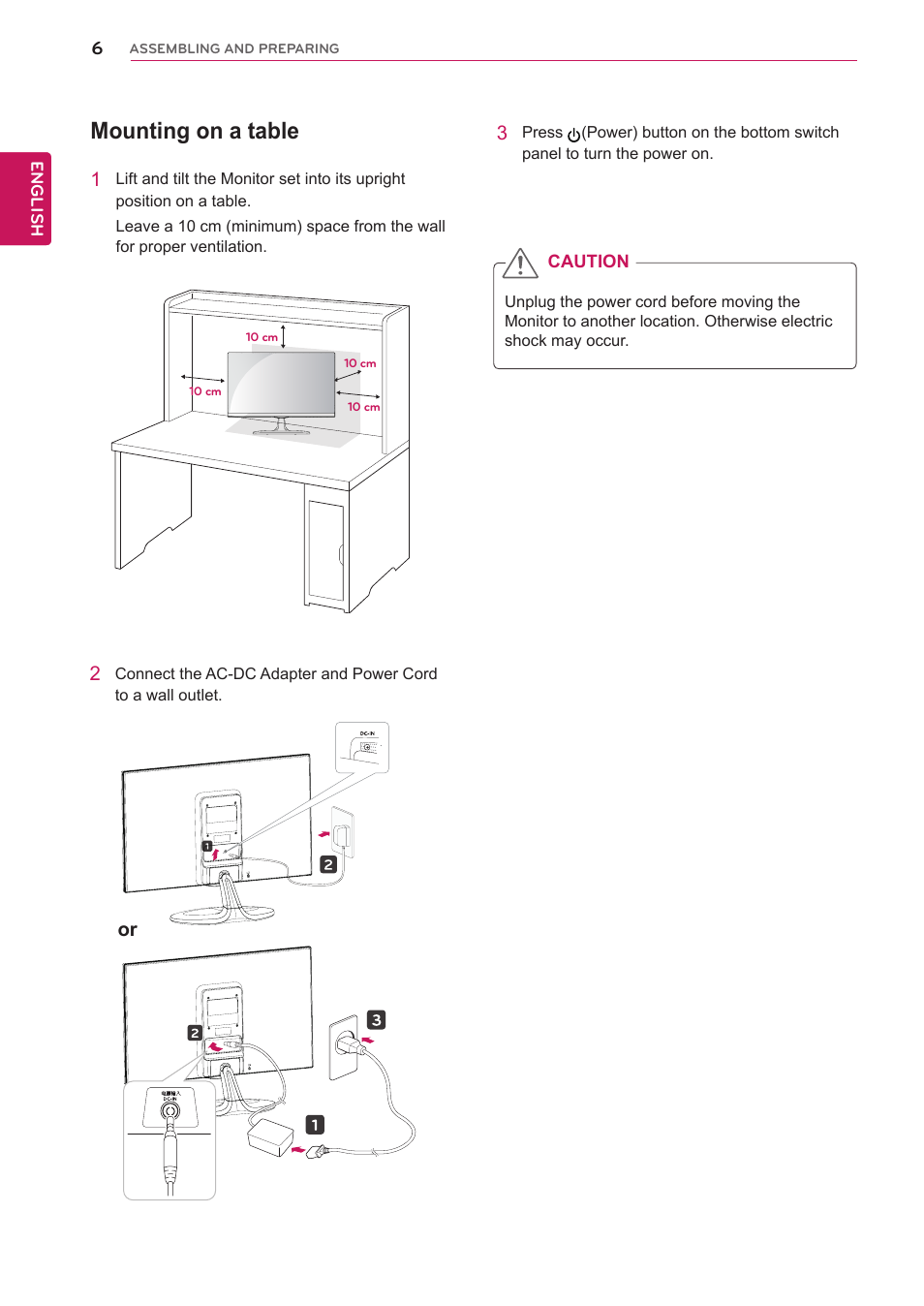 Mounting on a table | LG 22EA63T-P User Manual | Page 6 / 28