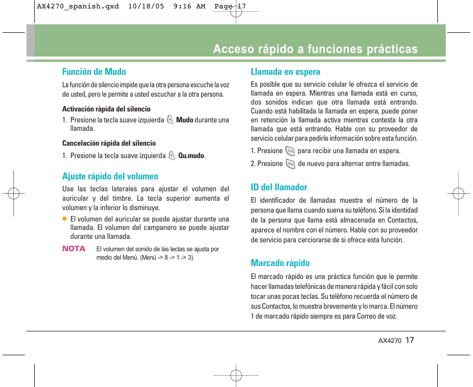 Acceso rápido a funciones prácticas | LG LGAX4270 User Manual | Page 105 / 175