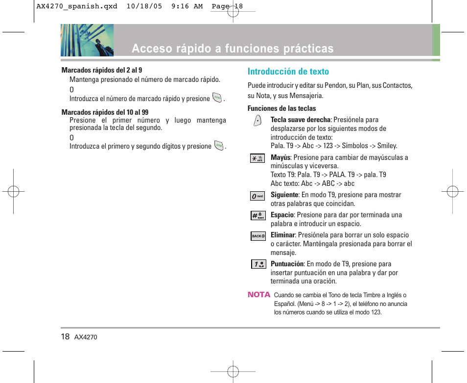 Acceso rápido a funciones prácticas, Introducción de texto | LG LGAX4270 User Manual | Page 106 / 175