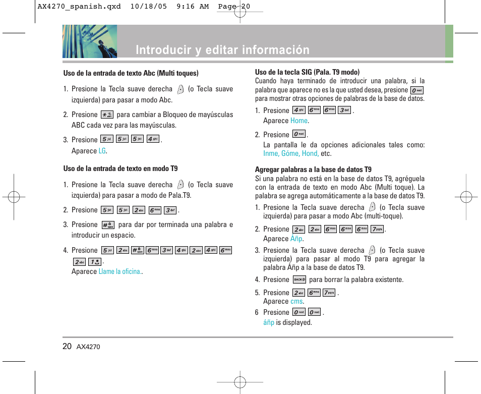 Introducir y editar información | LG LGAX4270 User Manual | Page 108 / 175