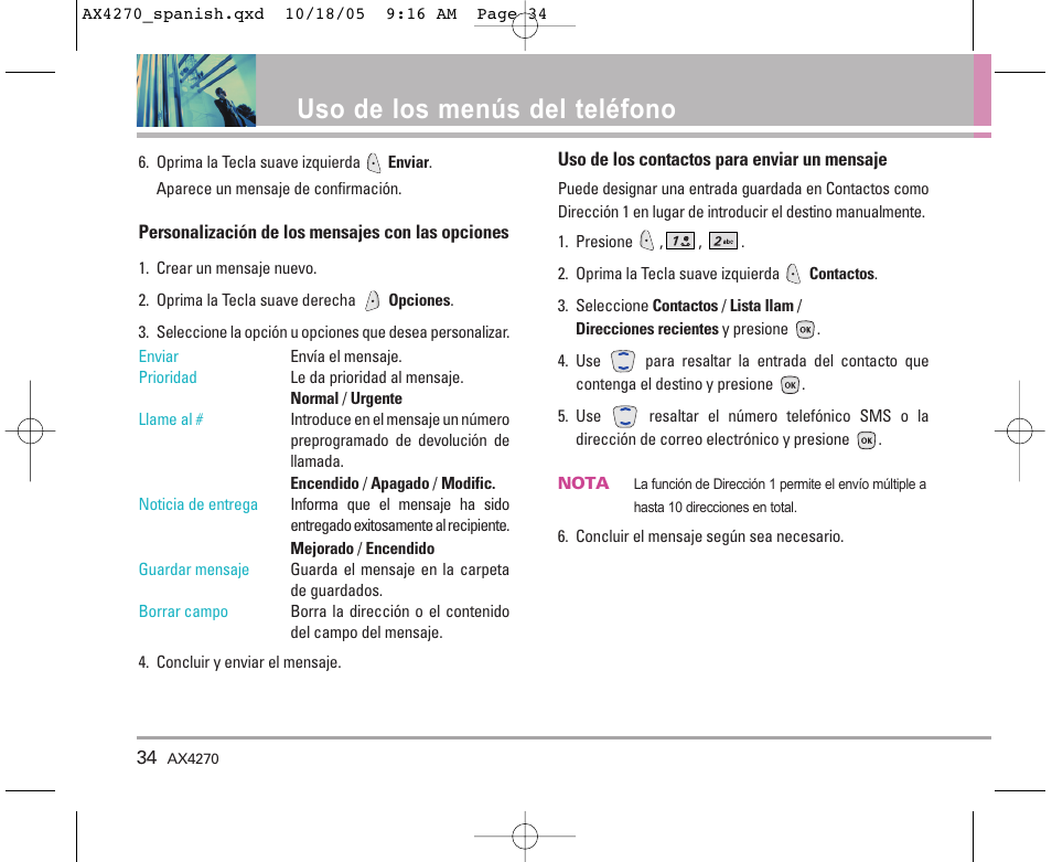 Uso de los menús del teléfono | LG LGAX4270 User Manual | Page 122 / 175