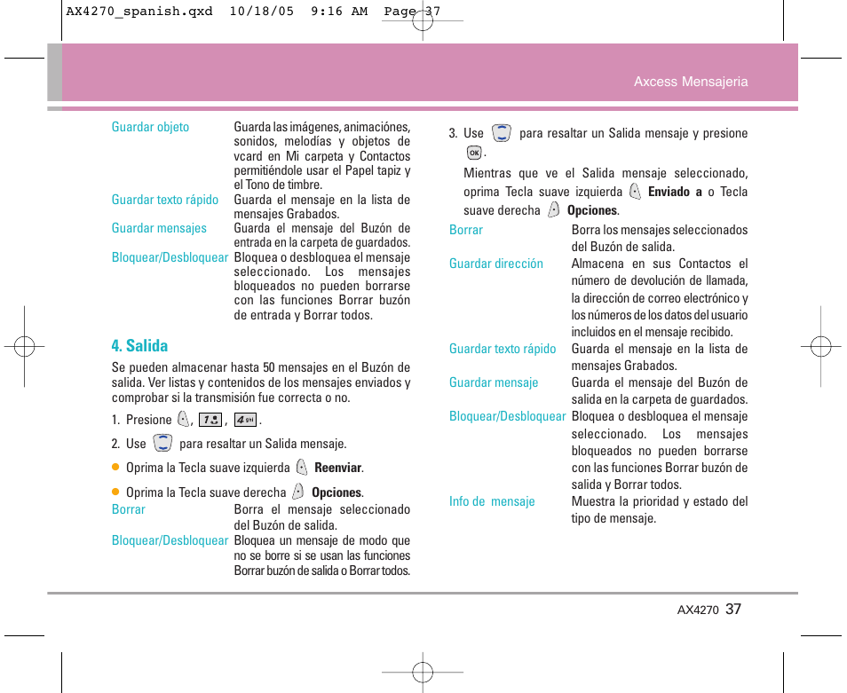 Salida | LG LGAX4270 User Manual | Page 125 / 175