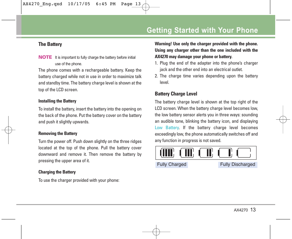 Getting started with your phone | LG LGAX4270 User Manual | Page 14 / 175