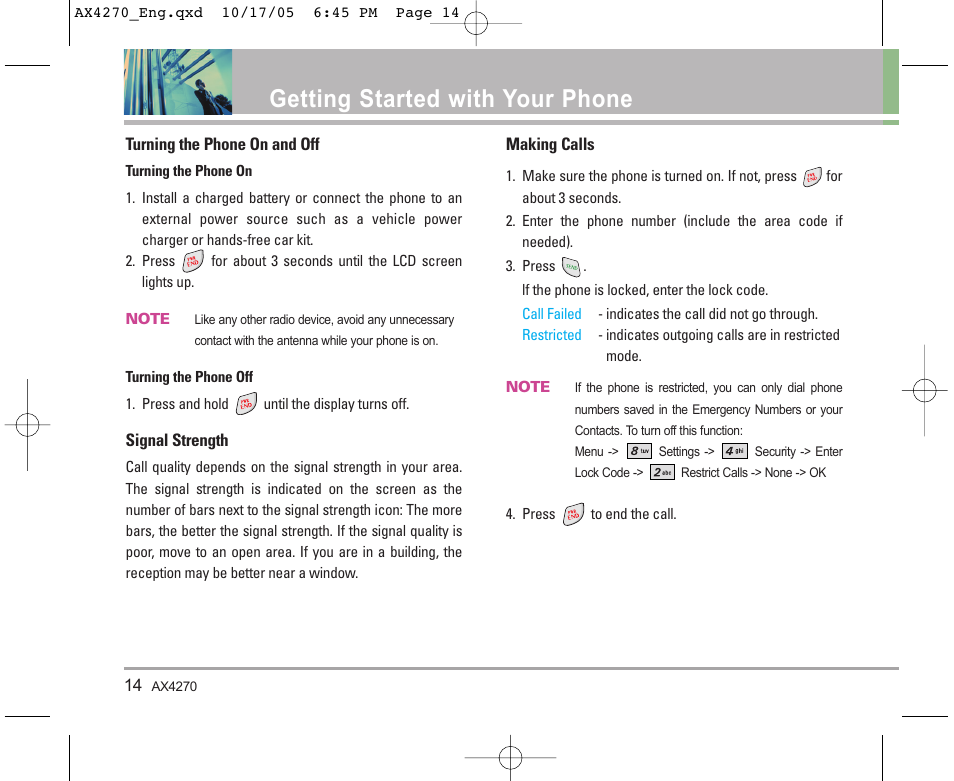 Getting started with your phone | LG LGAX4270 User Manual | Page 15 / 175