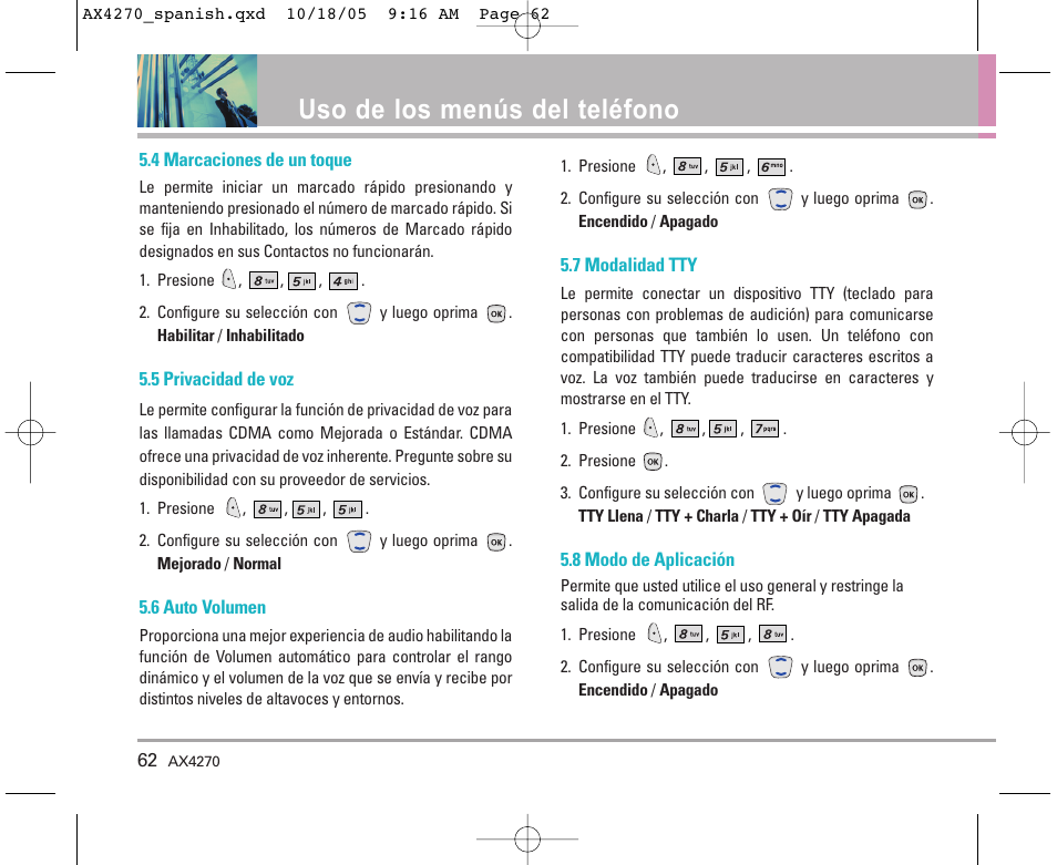 Uso de los menús del teléfono | LG LGAX4270 User Manual | Page 150 / 175